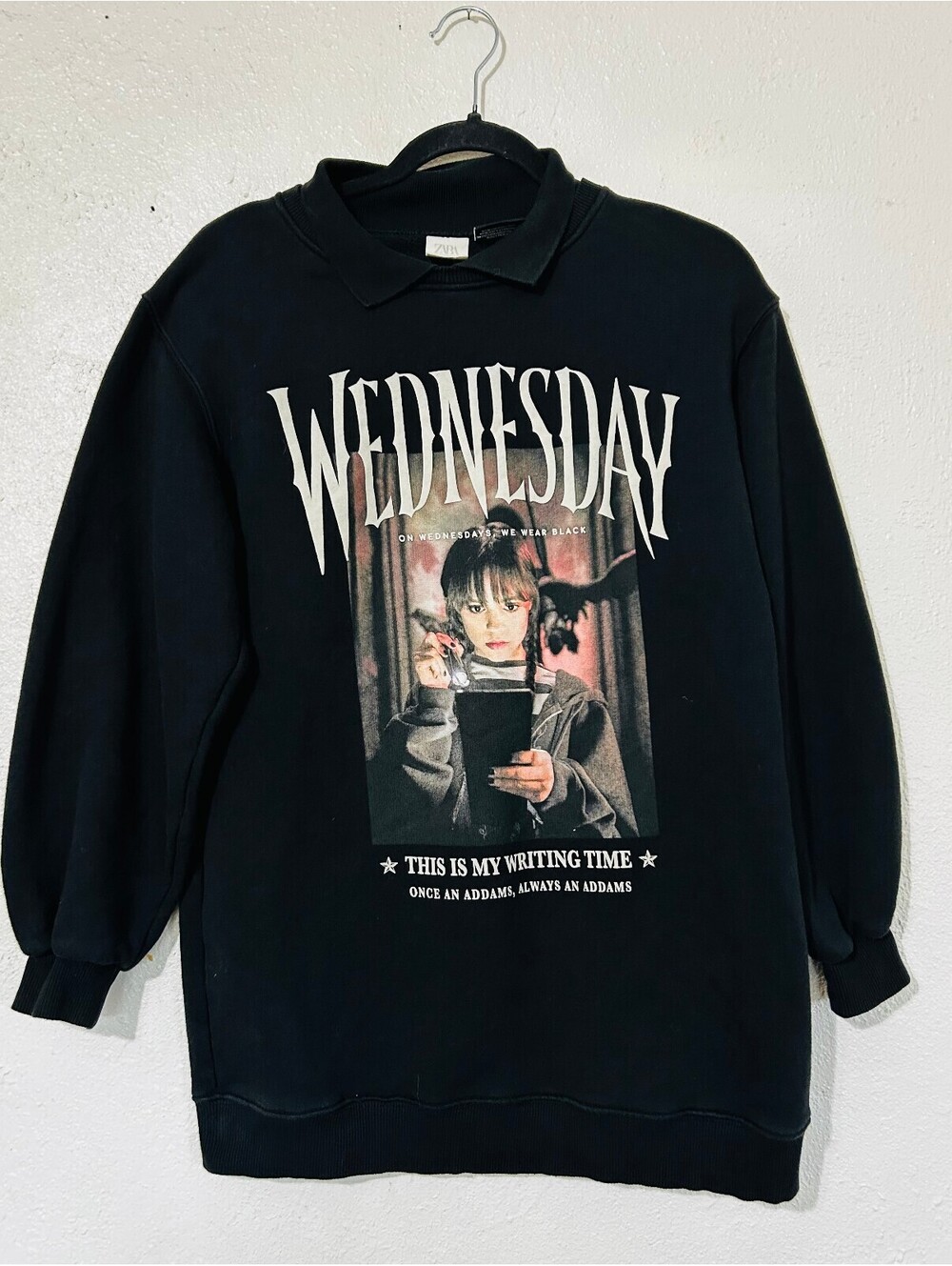 Zara Wednesday Addams Collared Sweatshirt Black Kids 13-14 Fits Women XS Small